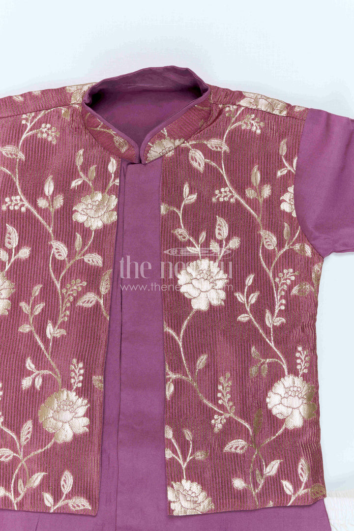 The Nesavu Boys Jacket Sets Kids Festive Jacket Set for Wedding and Cultural Celebrations Nesavu Nesavu Kids Festive Jacket Set With Floral Woven Detailing For Weddings And Cultural Events