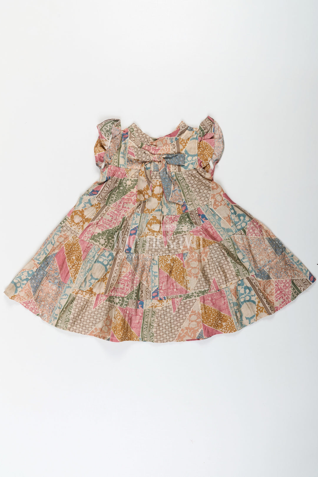 The Nesavu Girls Cotton Frock Kids Frock in Modal Silk with Multicolor Digital Print and Tiered Design for Girls Nesavu Nesavu Kids Frock Girls Multicolor Modal Silk Digital Print Tiered Bow Design