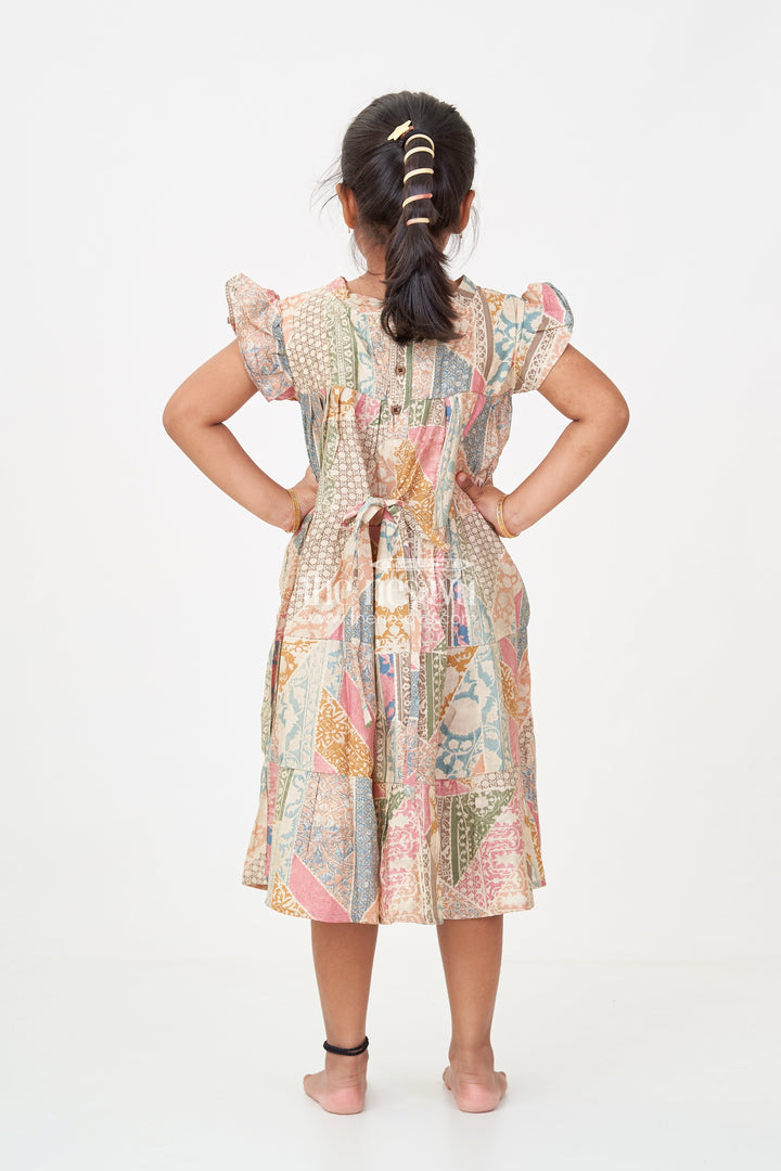 The Nesavu Girls Cotton Frock Kids Frock in Modal Silk with Multicolor Digital Print and Tiered Design for Girls Nesavu Nesavu Kids Frock Girls Multicolor Modal Silk Digital Print Tiered Bow Design