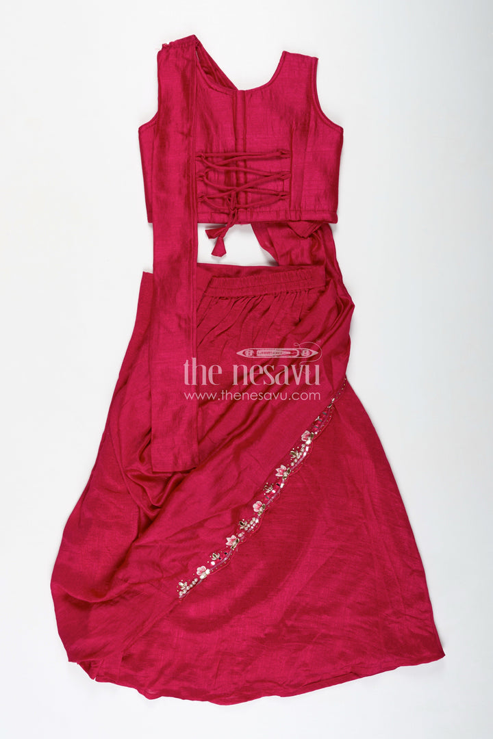 The Nesavu Girls Lehenga Choli Kids Lehenga Choli Set for Girls in Maroon Georgette with Embroidered Blouse and Matching Dupatta Nesavu Nesavu Kids Maroon Lehenga Choli Set Girls Georgette Embroidered Blouse Dupatta