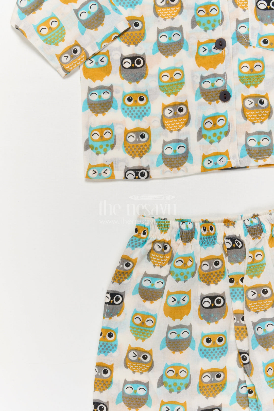 The Nesavu Night Dress Kids Owl Print Cotton Night Suit for Fun Bedtime Routines Nesavu Nesavu kids cotton night suit with owl print – breathable two-piece sleepwear for toddlers