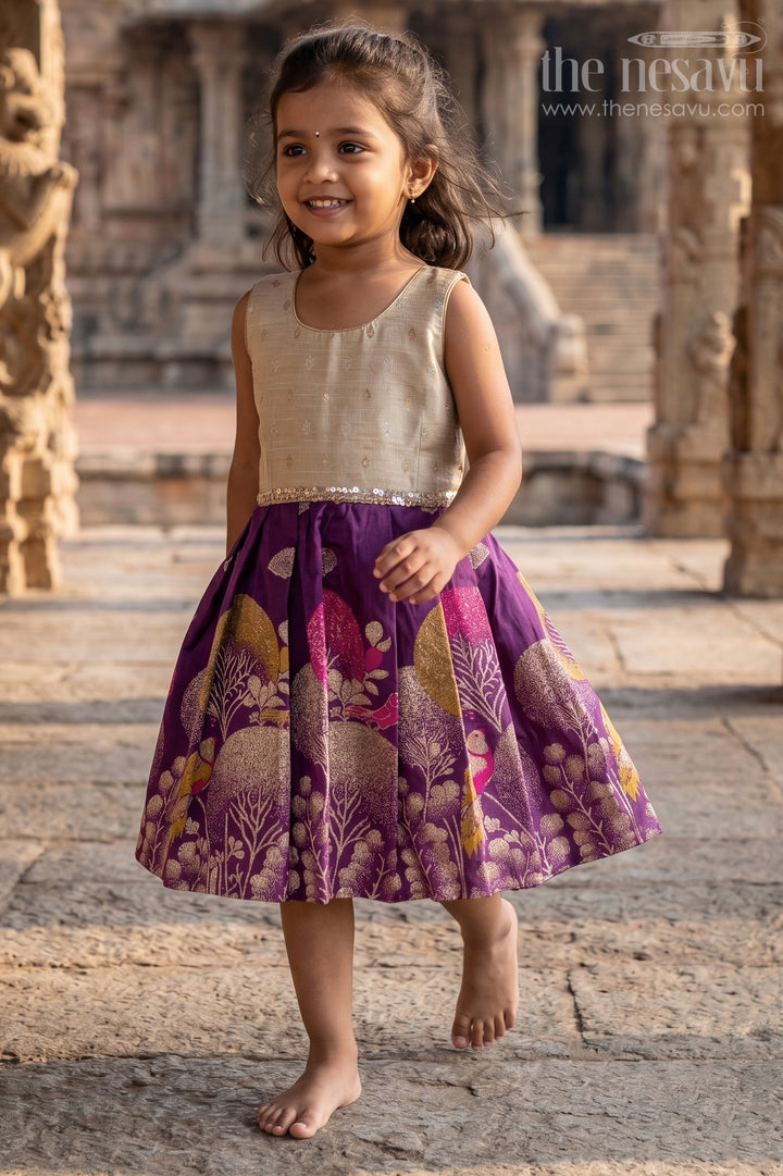 The Nesavu Silk Frock Kids Party Frock for Festive Photos and Celebrations Nesavu 20 (3Y) / Cream / Semi Banarasi SF1168A-20 Nesavu Kids Party Frock With Raw Silk Yoke For Festive And Family Celebrations