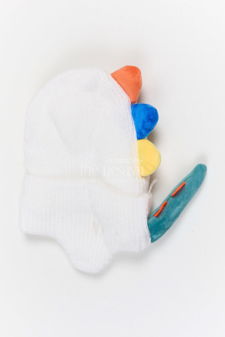 The Nesavu Baby Accessories Kids Rib Knit Beanie Cap with Dinosaur Print Nesavu Half white / Rib Knit IA002D-8 Nesavu Kids Half White Rib Knit Beanie Cap With Dinosaur Design | New Born To 6 Months