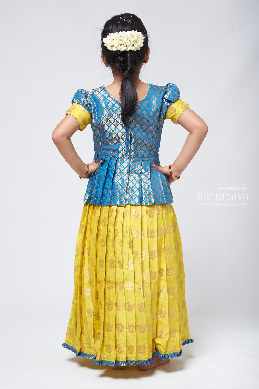 The Nesavu Pattu Pavadai Langa Voni Peplum Blouse with Zari Woven Pattu Langa - Perfect Silk Lehenga for Celebrations Nesavu Pattu Langa Davani | Pavadai Sattai For Girls | The Nesavu