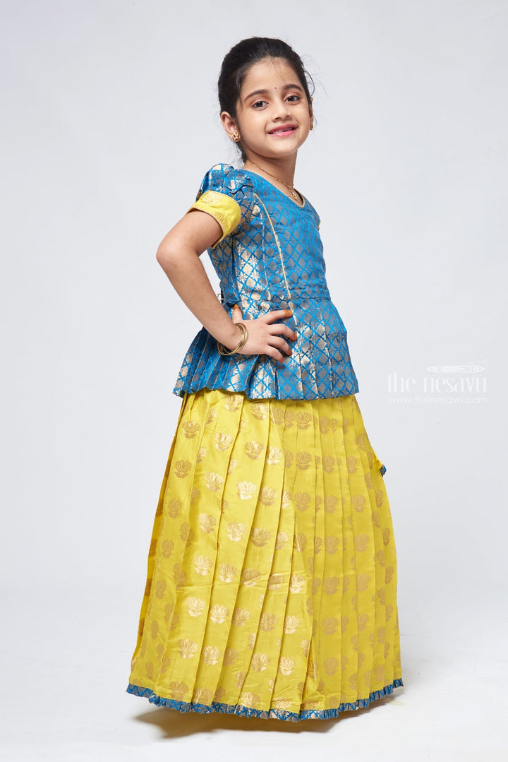 The Nesavu Pattu Pavadai Langa Voni Peplum Blouse with Zari Woven Pattu Langa - Perfect Silk Lehenga for Celebrations Nesavu Pattu Langa Davani | Pavadai Sattai For Girls | The Nesavu