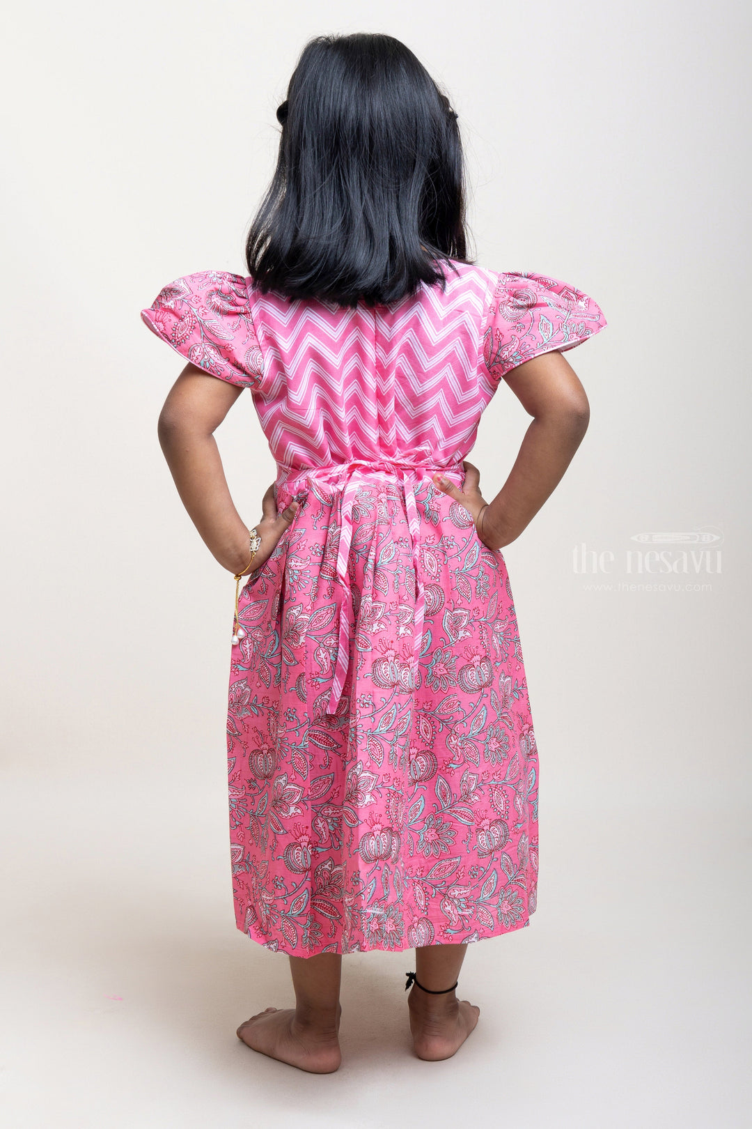 The Nesavu Girls Cotton Frock Latest Design Pink Cotton Frock For Girls With Cap Sleeves psr silks Nesavu