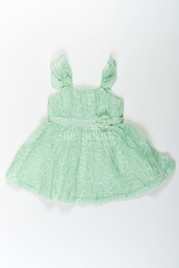 The Nesavu Baby Fancy Frock Latest Frock Designs for Baby Girls in Light Green Georgette with Rose Pattern Embroidery Nesavu 16 (1Y) / Green BFJ786A-16 Nesavu Latest Frock Designs Baby Girls Green Georgette Floral Embroidery