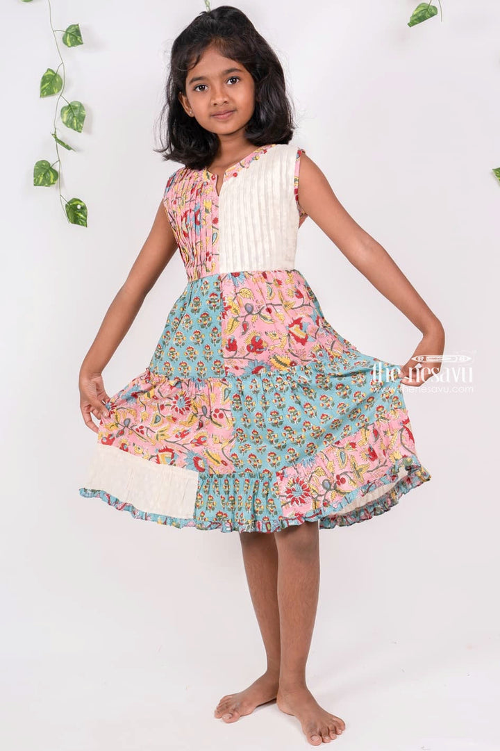 The Nesavu Girls Cotton Frock Latest Jaipuri Printed Cotton Gown Dress With Chinese Collar for Girls Nesavu 16 (1Y) / multicolor GFC468-16 Top 25 cotton gowns designs for girls | Newborn baby daily wear | the Nesavu
