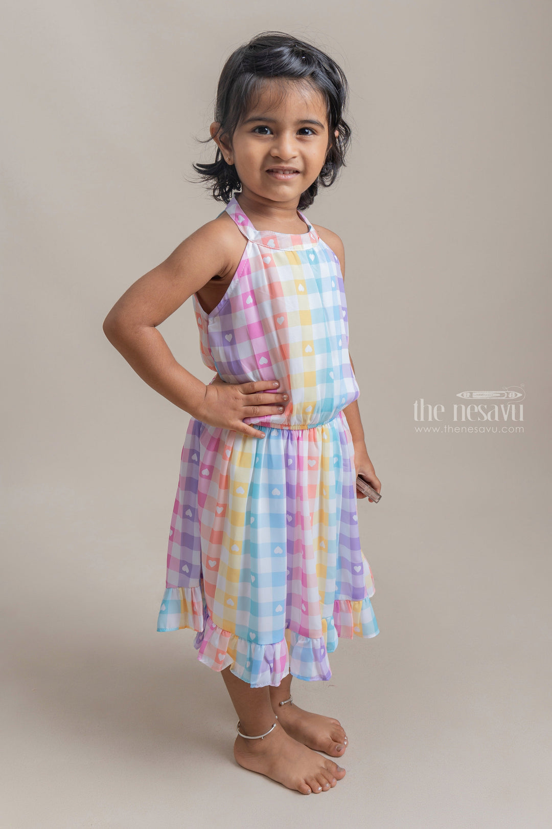 The Nesavu Baby Fancy Frock Latest Multicolor Checked Design With Halter Neck Stylish Frock For Baby Girls Nesavu Best baby cotton frocks online | New summer Collection | The Nesavu