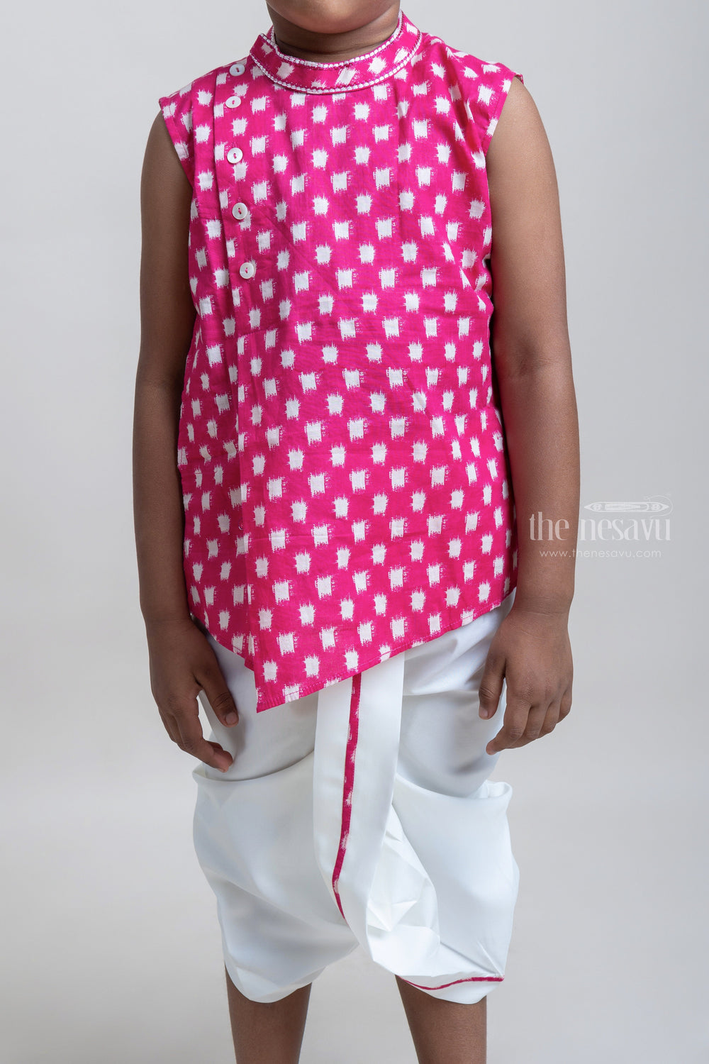 The Nesavu Boys Dothi Set Latest Pink Ethnic Kurta With White Dhoti For Little Boys Nesavu Latest Collection of Ethnic Wear | Boys Kurta Set | The Nesavu