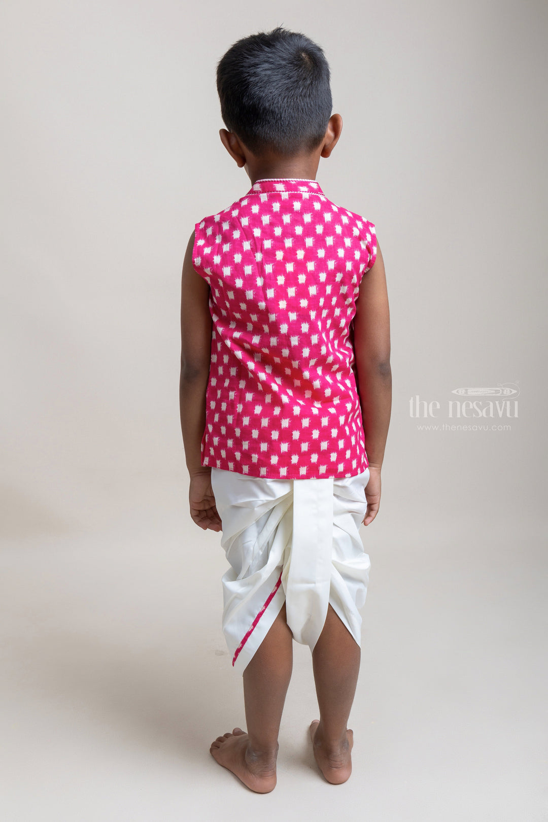 The Nesavu Boys Dothi Set Latest Pink Ethnic Kurta With White Dhoti For Little Boys Nesavu Latest Collection of Ethnic Wear | Boys Kurta Set | The Nesavu