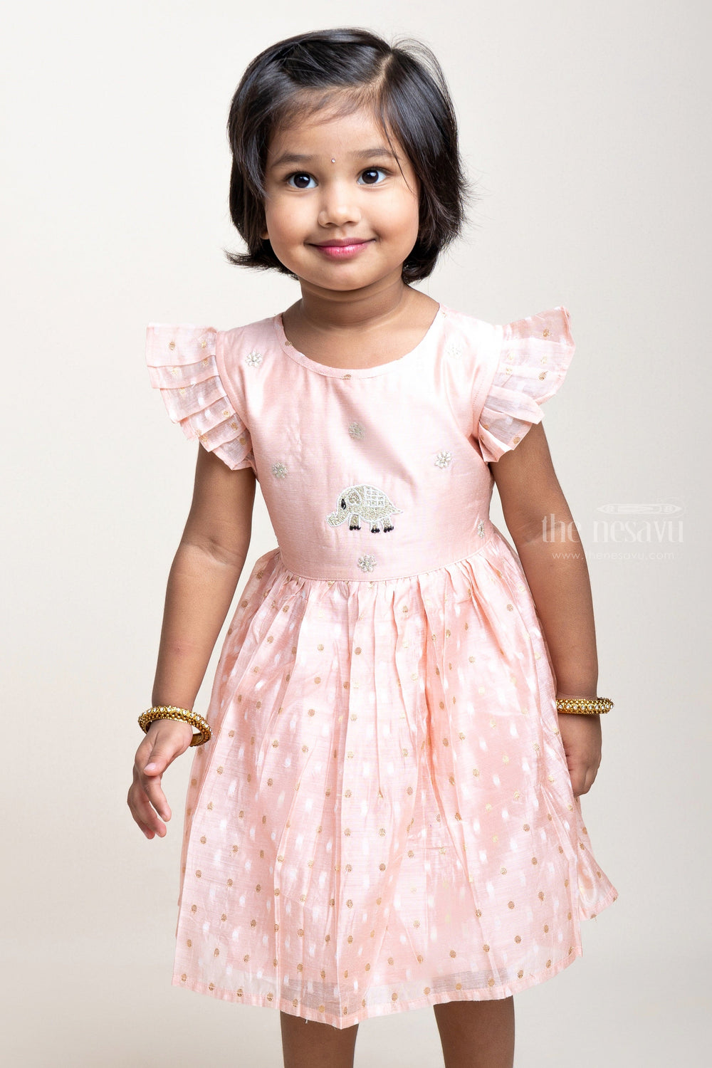 The Nesavu Girls Fancy Frock Lavender Cotton Frock With Thread Embroidery And Ruffle Sleeves Nesavu Girls Comfy Wear Casual Ideas | Latest Sleeveless Frocks For Girls | The Nesavu
