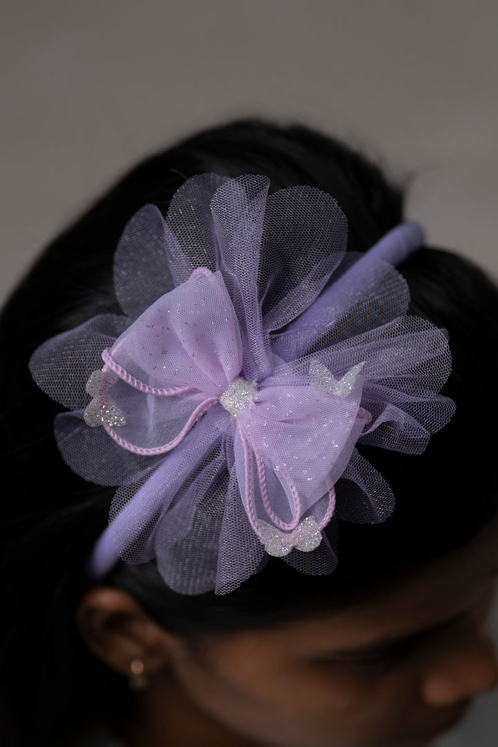 The Nesavu Hair Band Lavender Dream Glitter Tulle Hairbow with Delicate Trim Nesavu Purple JHB76B Lavender Glitter Tulle Hairbow | Hair Accessory for Elegant Hairstyles | The Nesavu