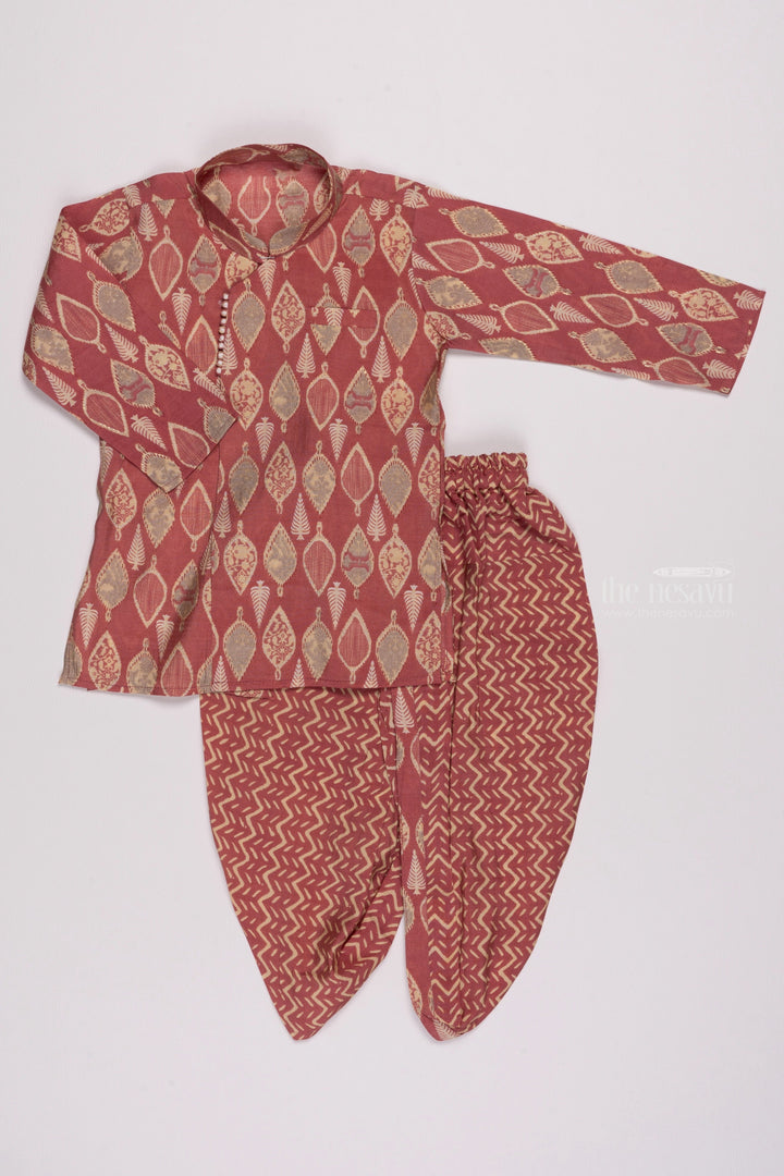 The Nesavu Boys Dothi Set Lavender Luxe: Regal Purple Bagh Print Kurta & Ocean Wave Dhoti Set for Boys Nesavu 12 (3M) / Purple / Chanderi BES374C-12 Latest Boys Ethnic Wear Designs | Comfortable Boys Kurta Dhoti Set | The Nesavu