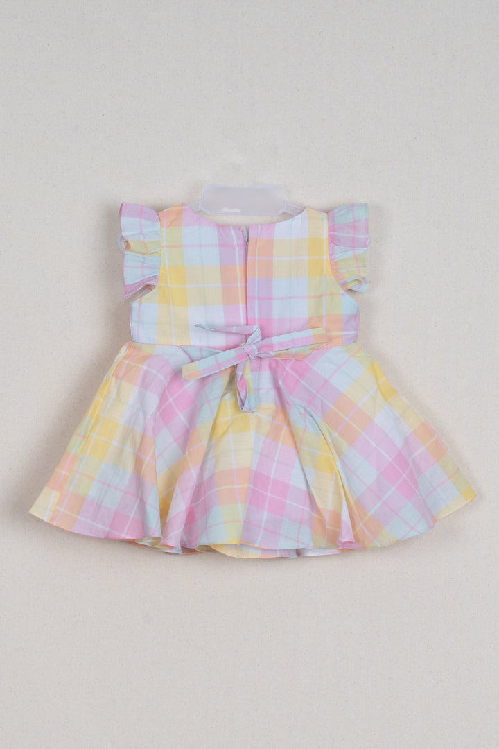 The Nesavu Baby Cotton Frocks Layered Pastel Checked Frock with Flared Sleeves and Yoke Ruffles for Baby Girls Nesavu 14 (6M) / multicolor / Cotton BFJ419A-14 Adorable Pastel Checked Baby Frock - Layered Design with Flared Sleeves and Yoke Ruffles | The Nesavu
