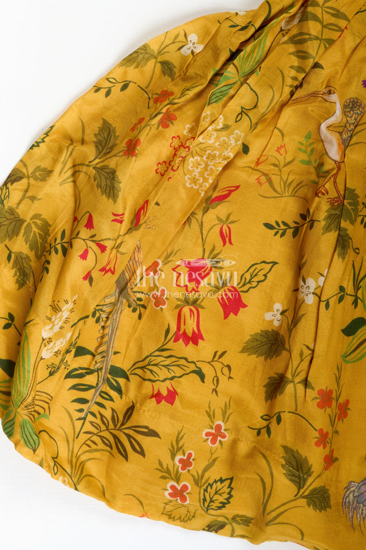 The Nesavu Girls Lehenga Choli Lehenga for Girls with Mirror Work Occasionwear Set Nesavu Nesavu Yellow Girls Printed Lehenga Set Striped Mirror Work Blouse Special Festive Occasions
