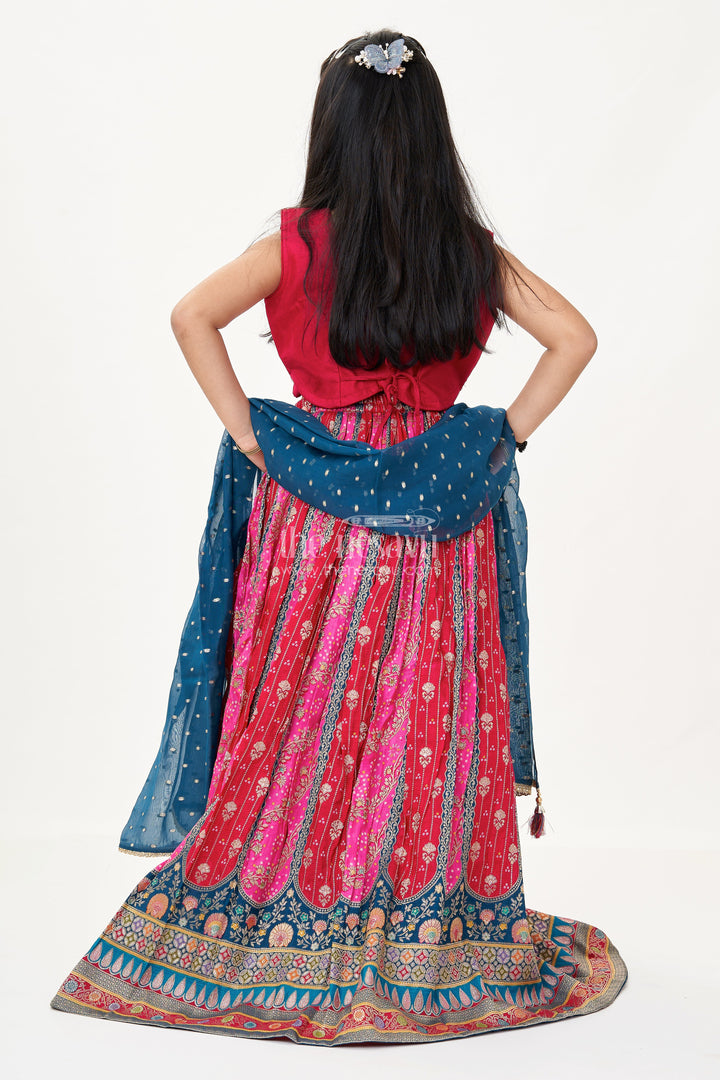 The Nesavu Girls Lehenga Choli Lehenga for Kids in Pure Viscose Silk with Multicolor Digital Print and Embroidered Choli Nesavu Nesavu Lehenga Kids Viscose Silk Printed Skirt Embroidered Mirror Work Choli