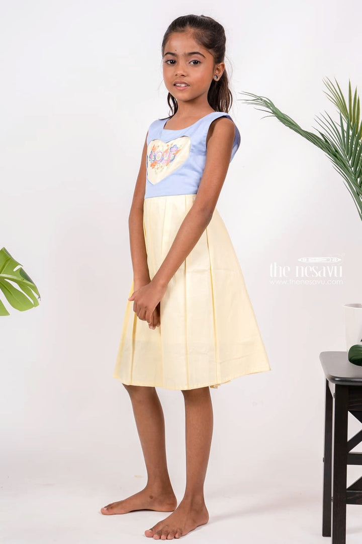 The Nesavu Girls Cotton Frock Lemon Yellow N Powder Blue Cotton Dress for Girl Kid Nesavu