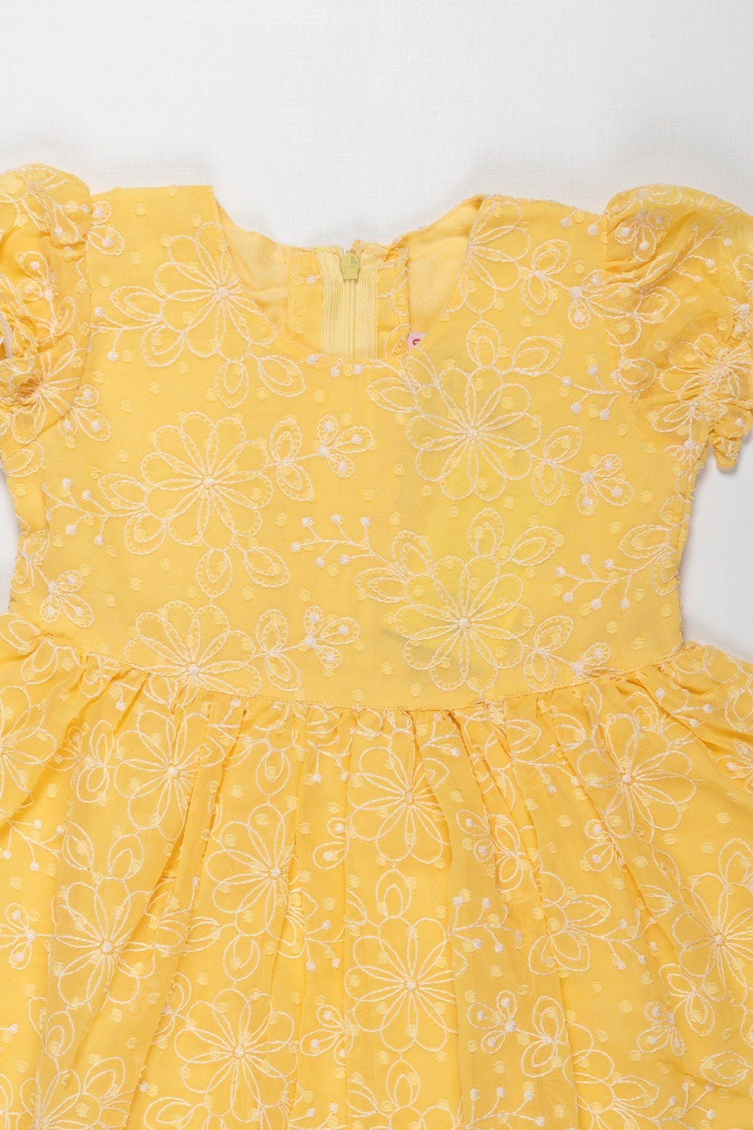 The Nesavu Girls Cotton Frock Lemon Zest Embroidered Cotton Frock for Girls - Summer Radiance Collection Nesavu Girls Summer Yellow Cotton Frock with White Embroidery | The Nesavu