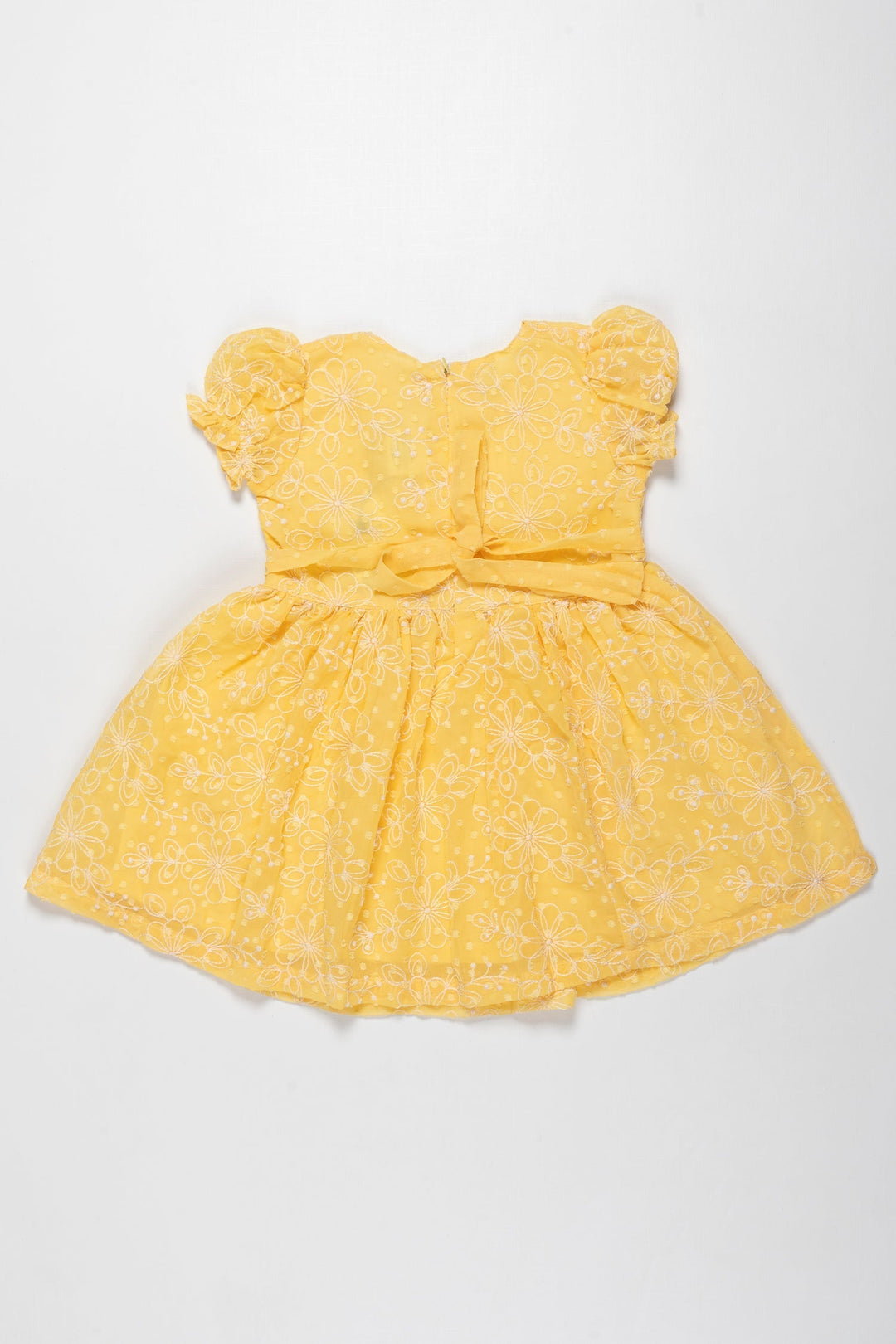 The Nesavu Girls Cotton Frock Lemon Zest Embroidered Cotton Frock for Girls - Summer Radiance Collection Nesavu Girls Summer Yellow Cotton Frock with White Embroidery | The Nesavu