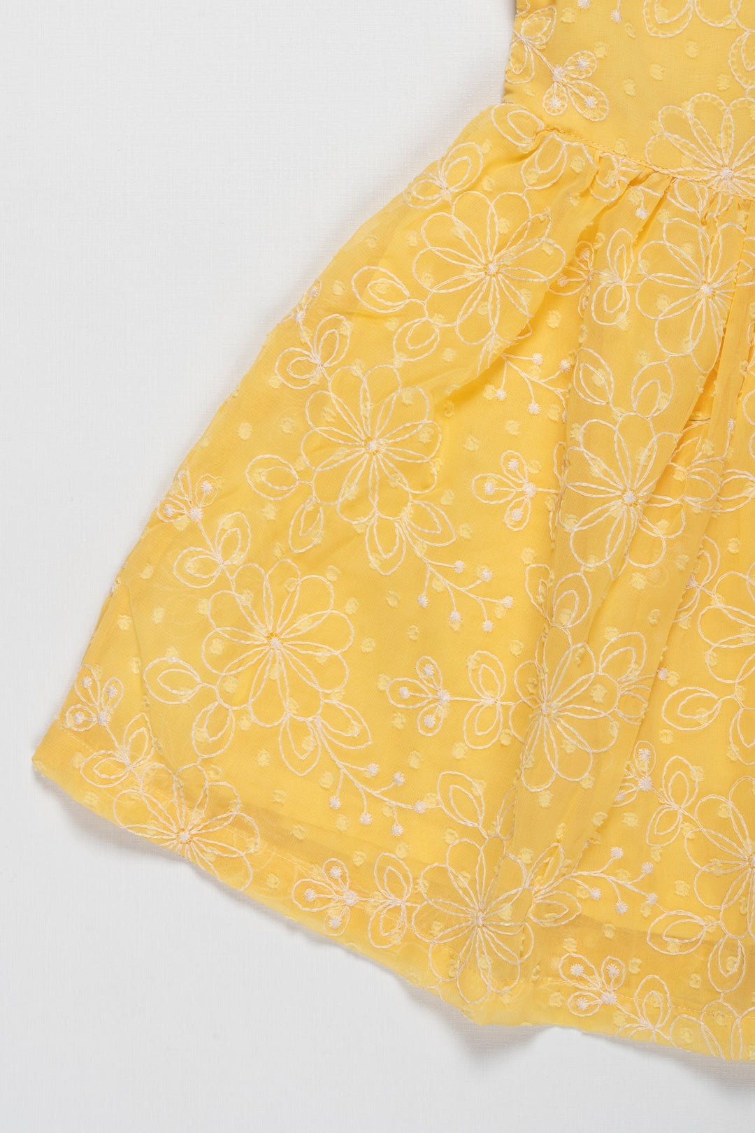 The Nesavu Girls Cotton Frock Lemon Zest Embroidered Cotton Frock for Girls - Summer Radiance Collection Nesavu Girls Summer Yellow Cotton Frock with White Embroidery | The Nesavu