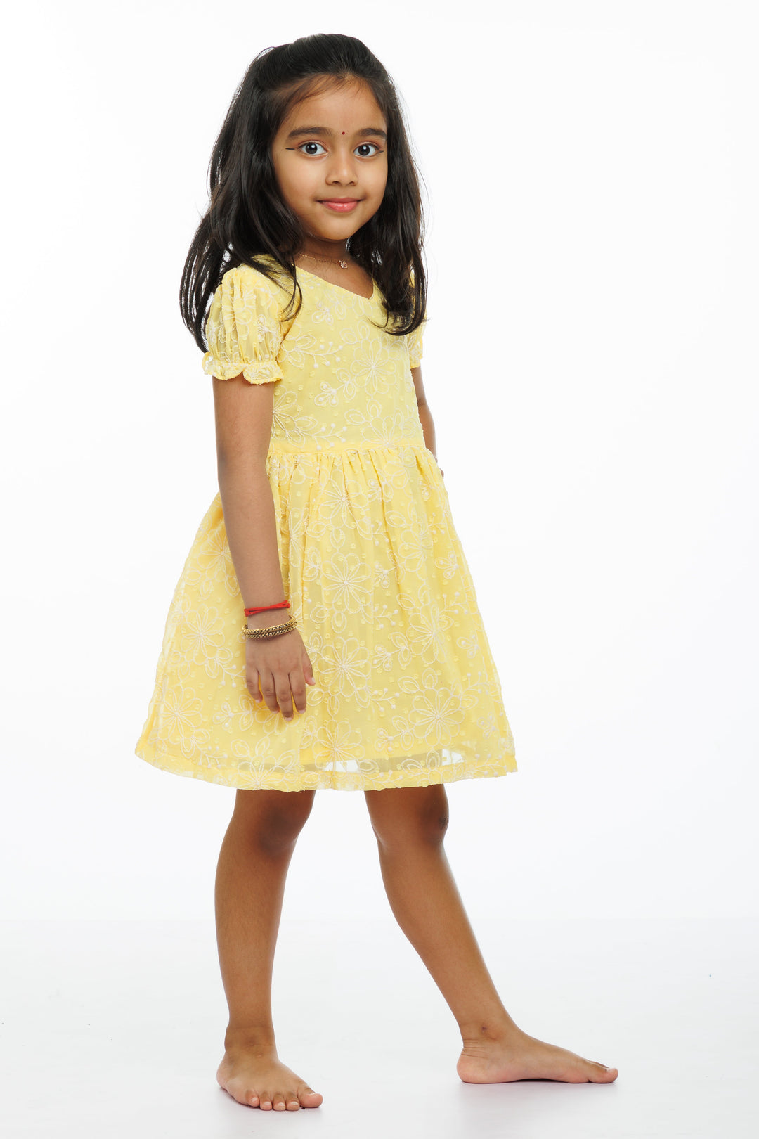 The Nesavu Girls Cotton Frock Lemon Zest Embroidered Cotton Frock for Girls - Summer Radiance Collection Nesavu Girls Summer Yellow Cotton Frock with White Embroidery | The Nesavu