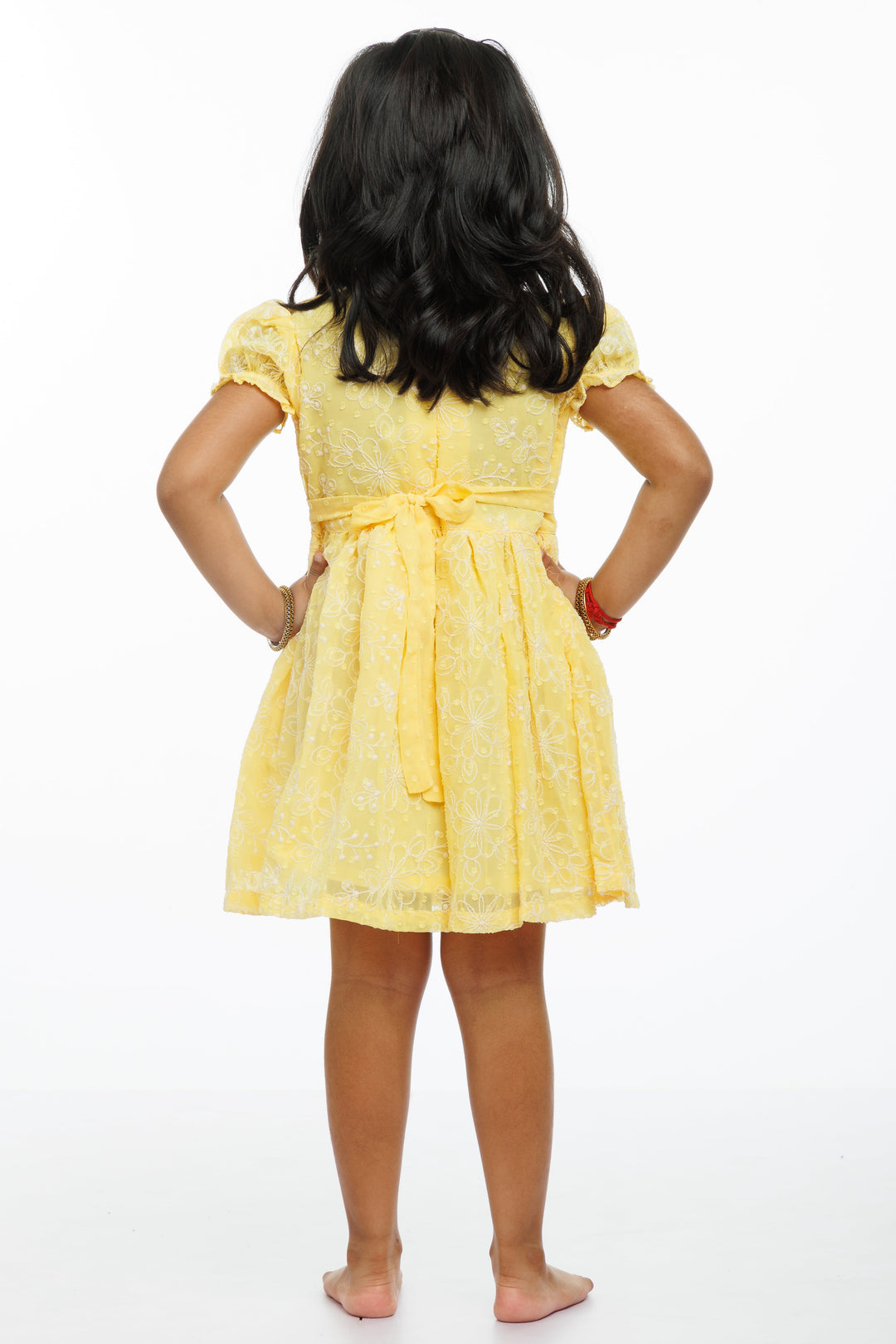 The Nesavu Girls Cotton Frock Lemon Zest Embroidered Cotton Frock for Girls - Summer Radiance Collection Nesavu Girls Summer Yellow Cotton Frock with White Embroidery | The Nesavu