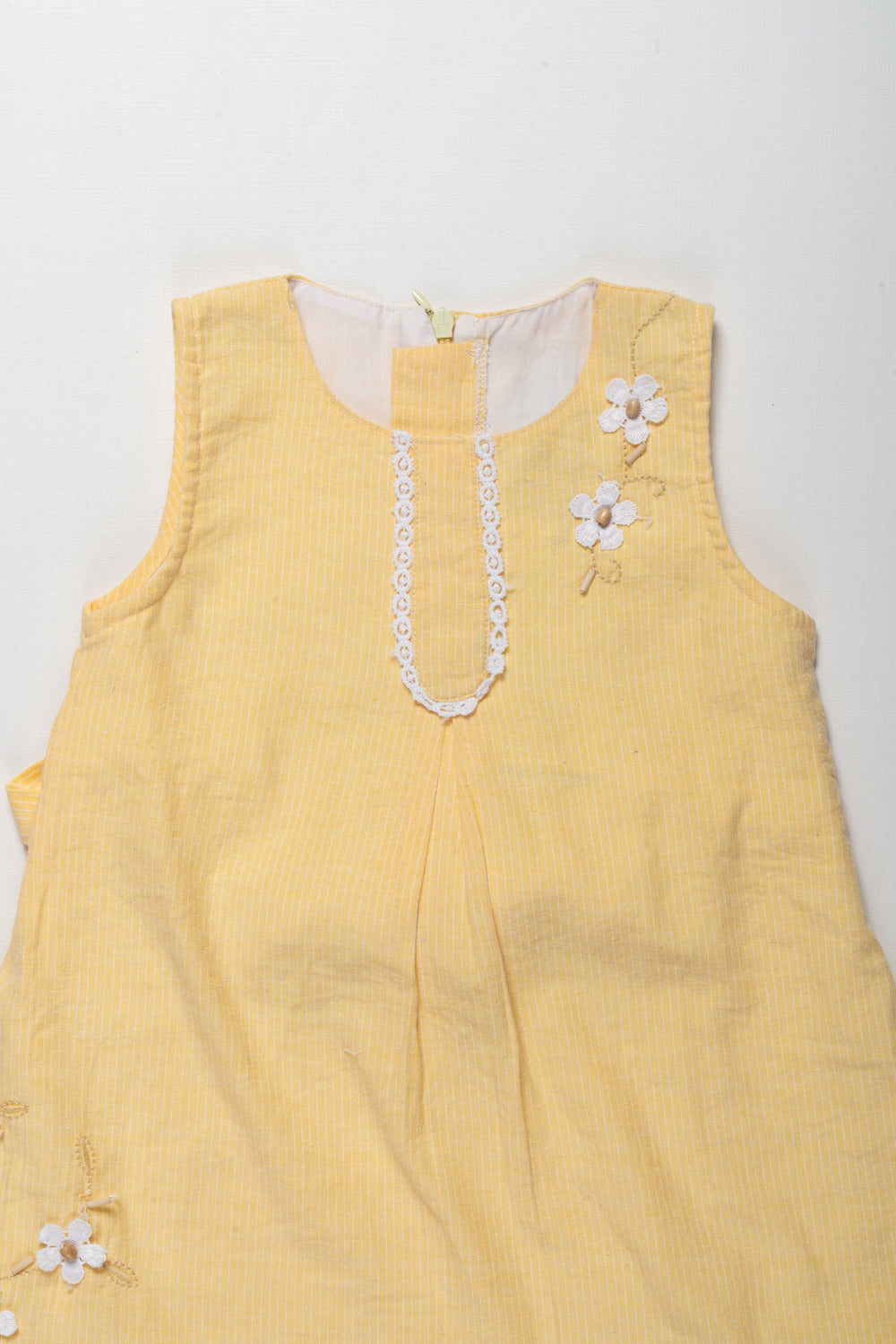 The Nesavu Baby Cotton Frocks Light Lemon Yellow Latest Lace Embroidered Cotton Gown For New Born Infants Nesavu Kids Summer Comfy Wear Collection Online | Baby Girls Gown Ideas | The Nesavu