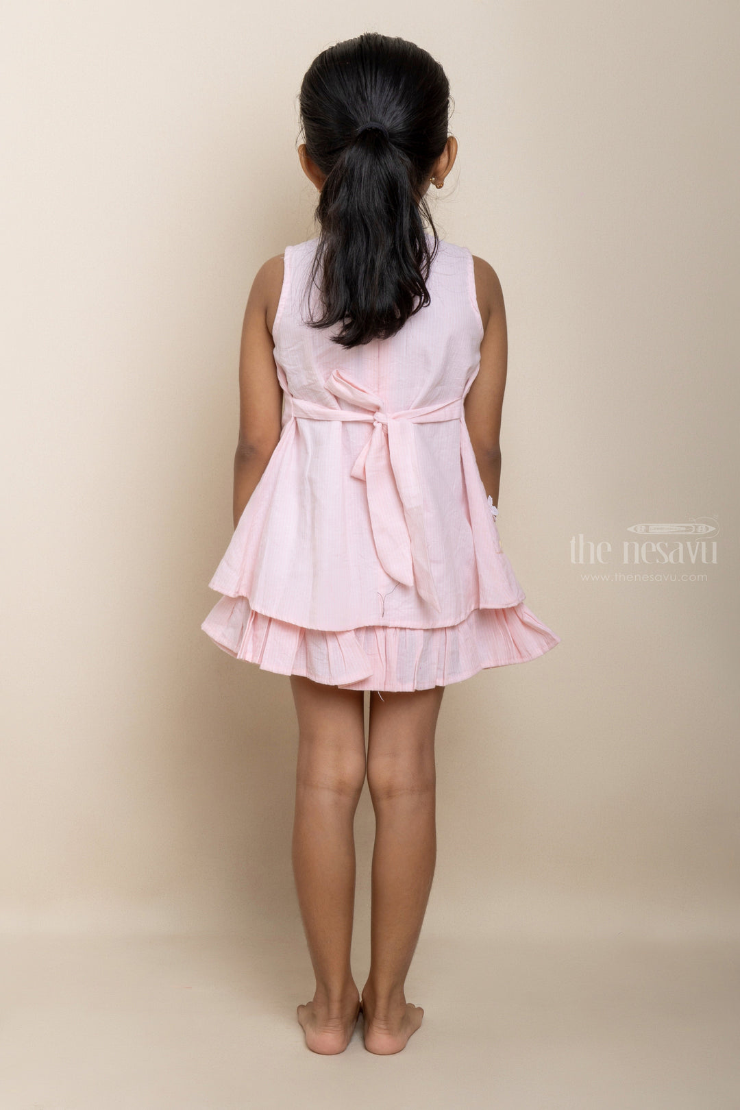 The Nesavu Baby Cotton Frocks Light Peach Pink A-Line Cotton Gown For New Born Baby Girls Nesavu A-Line Frocks For Infants Kids | Baby Girls Cotton Dresses | The Nesavu
