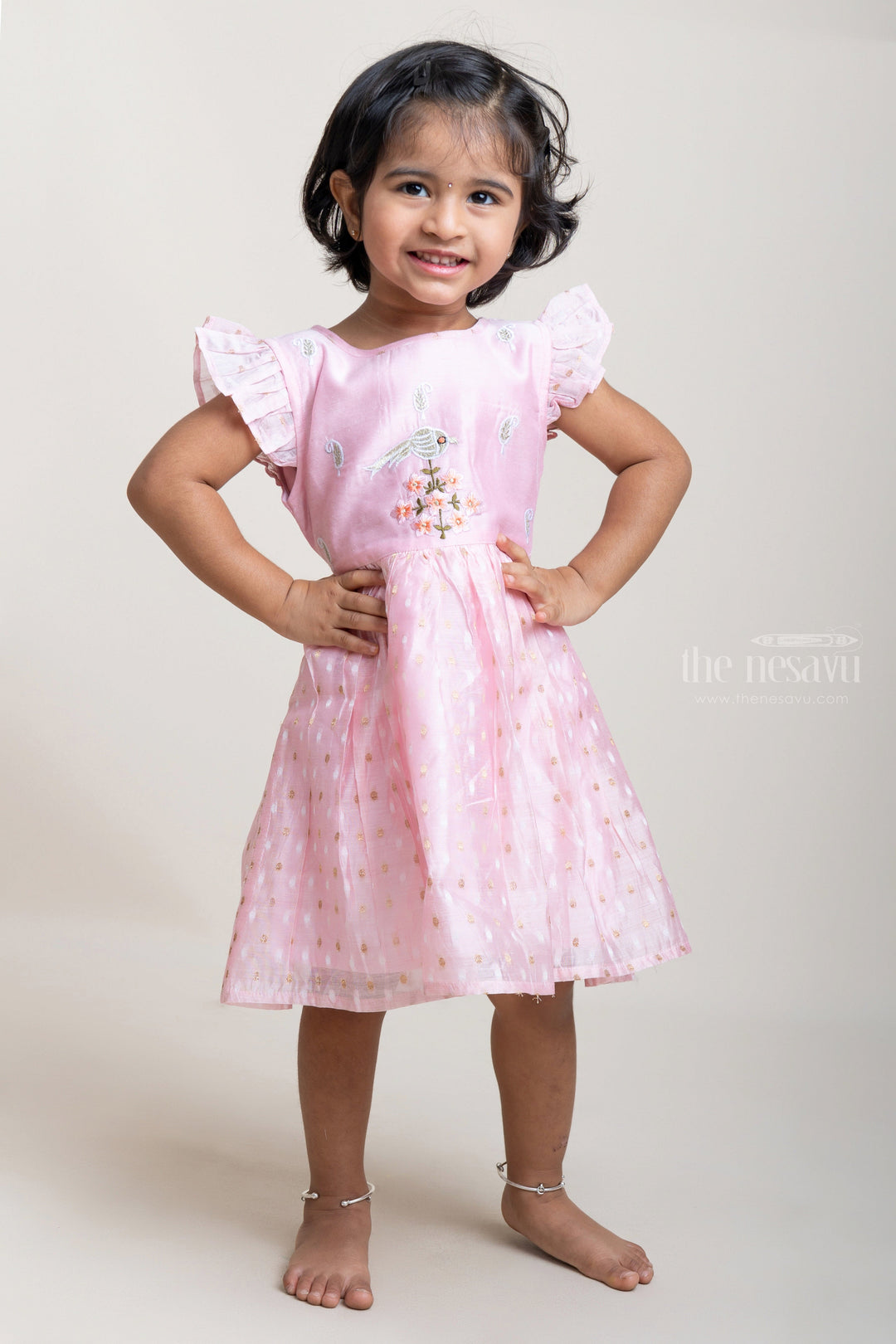 The Nesavu Girls Fancy Frock Light Purple Cotton Frock With Sequenced Butta For Girls Nesavu 16 (1Y) / Pink / Chanderi GFC978B Stylish Cotton Design Frock | Cute Frocks | The Nesavu