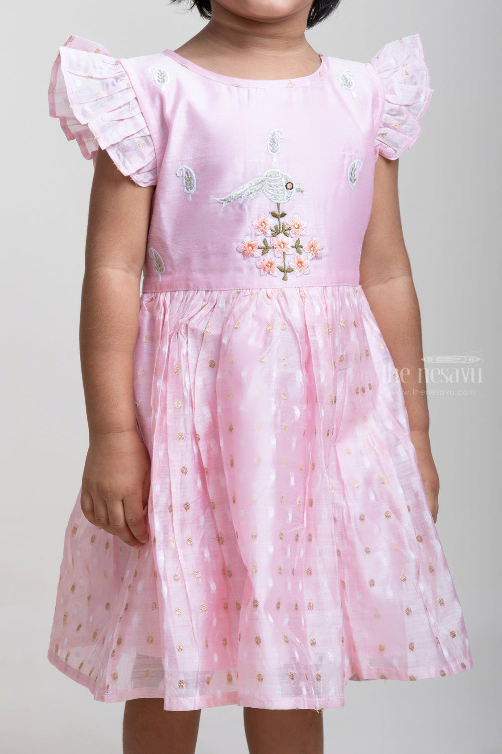 The Nesavu Girls Fancy Frock Light Purple Cotton Frock With Sequenced Butta For Girls Nesavu Stylish Cotton Design Frock | Cute Frocks | The Nesavu