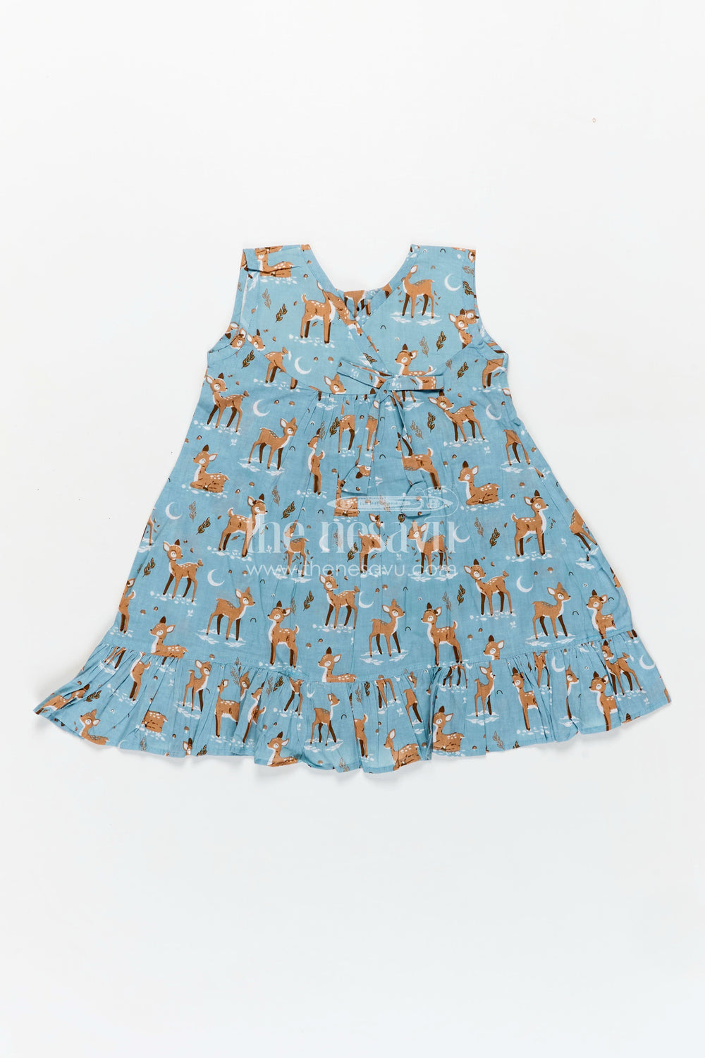 The Nesavu Girls Cotton Frock Lightweight Cotton Frock for Kids with Digital Animal Print and Cute Ruffled Hem in Soothing Blue Nesavu 18 (2Y) / Blue GFC1792A-18 Nesavu Lightweight Cotton Kids Frock Digital Animal Print Stylish Ruffles Blue