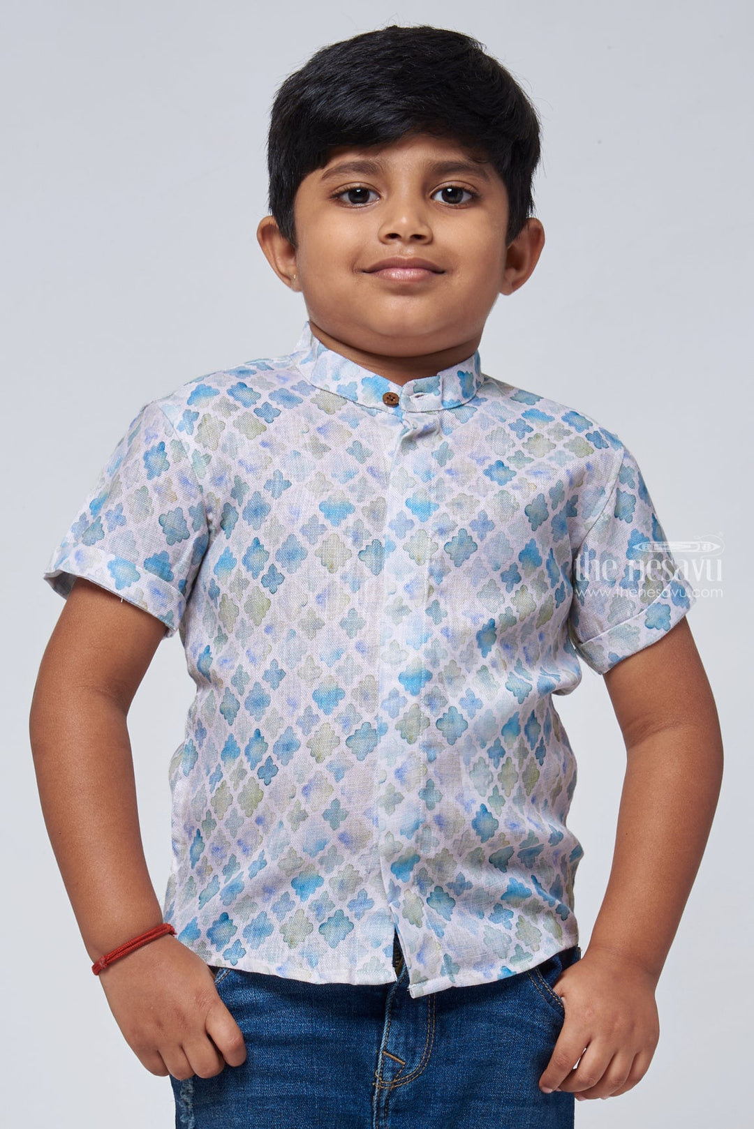 The Nesavu Boys Linen Shirt Linen Boys' Shirt with Geometric Prints for a Modern and Artistic Twist Nesavu 14 (6M) / multicolor / Linen BS065-14 Geometric Printed Linen Shirt | Baby Boys Casual Shirt | The Nesavu
