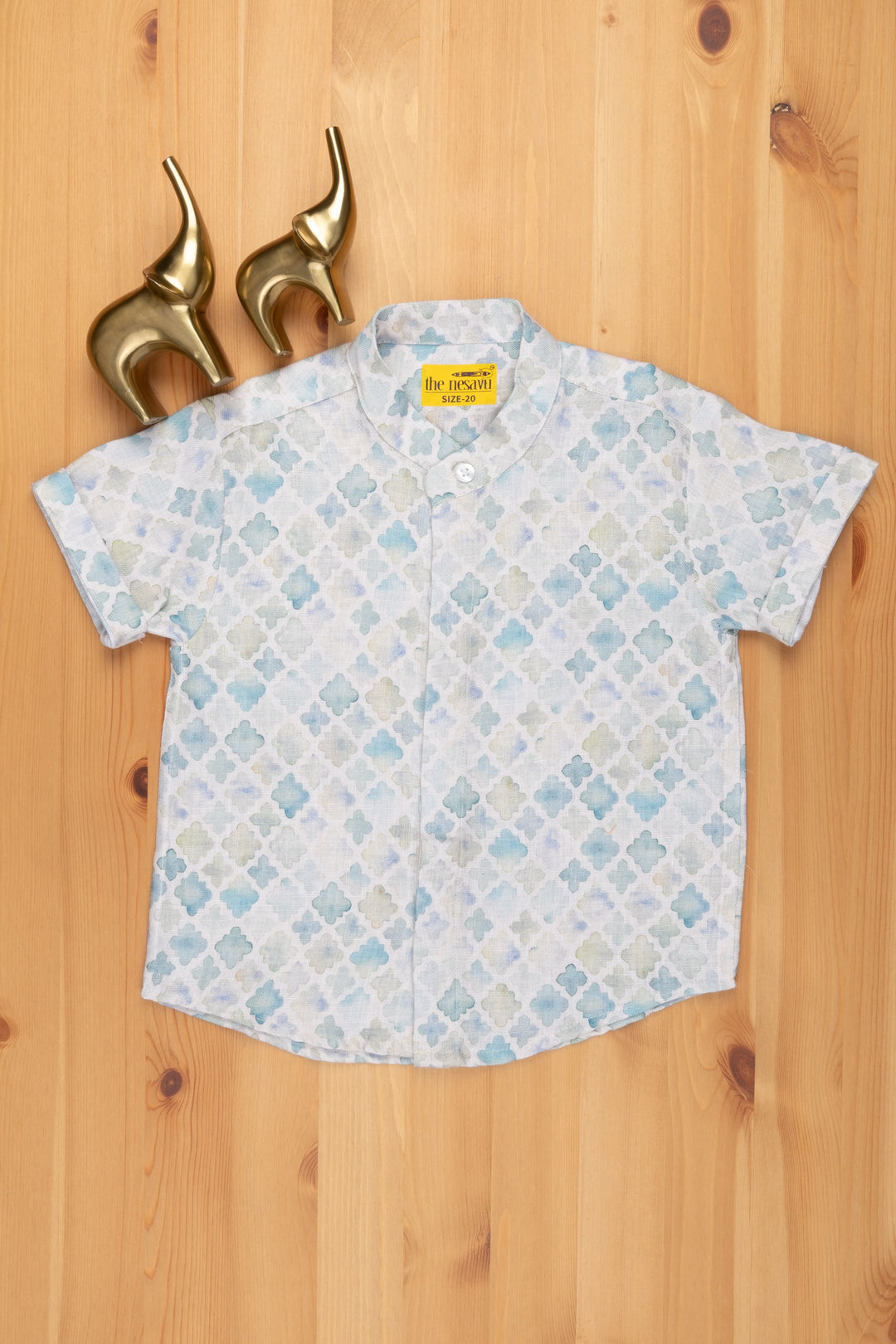 The Nesavu Boys Linen Shirt Linen Boys' Shirt with Geometric Prints for a Modern and Artistic Twist Nesavu 14 (6M) / multicolor / Linen BS065 Geometric Printed Linen Shirt | Baby Boys Casual Shirt | The Nesavu
