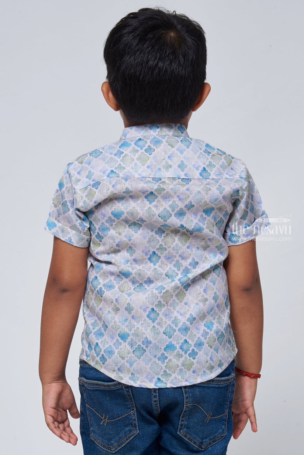 The Nesavu Boys Linen Shirt Linen Boys' Shirt with Geometric Prints for a Modern and Artistic Twist Nesavu Geometric Printed Linen Shirt | Baby Boys Casual Shirt | The Nesavu