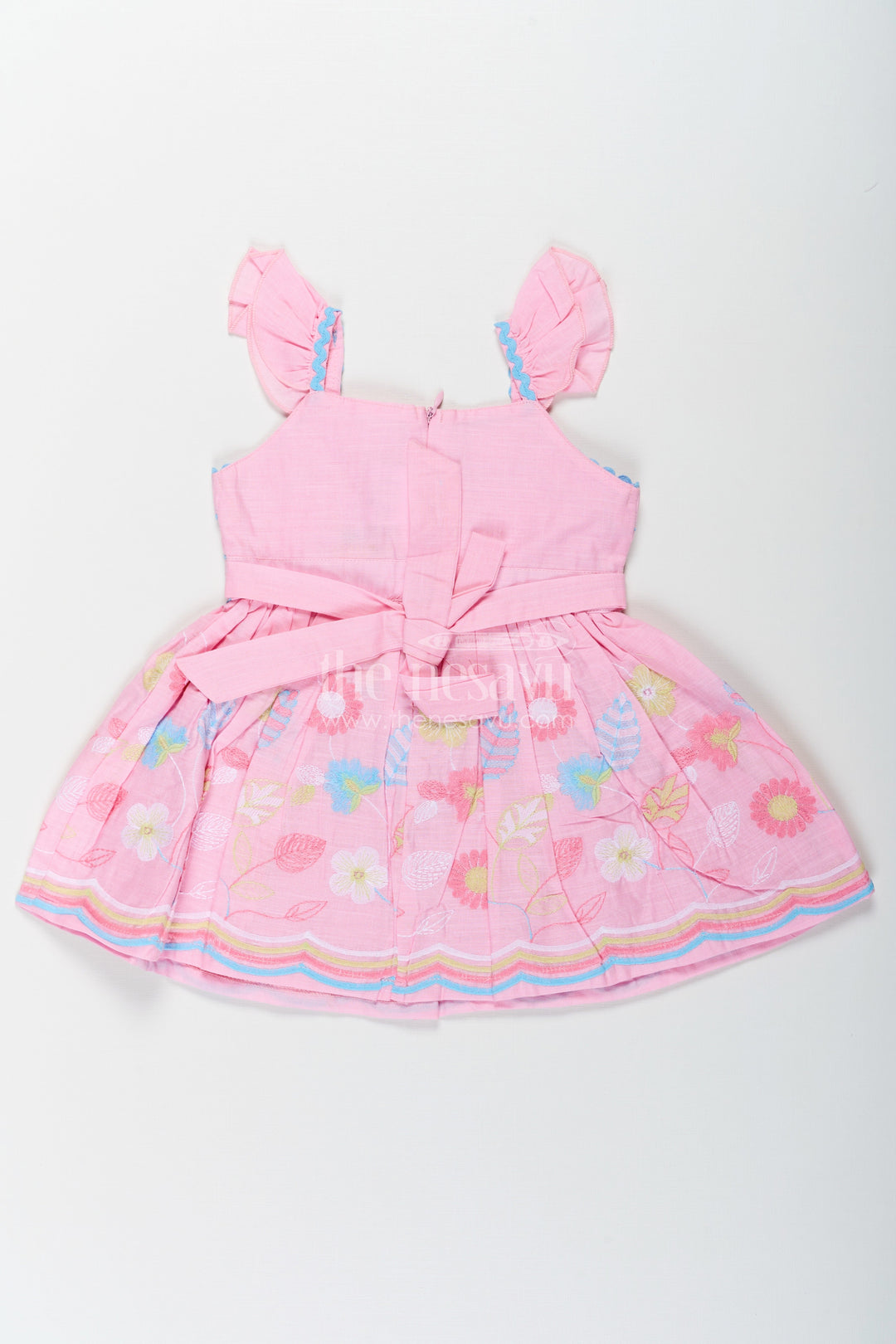The Nesavu Baby Cotton Frocks Little Baby Frock in Pink Cotton with Multicolor Thread Embroidered Floral Bottom Nesavu Nesavu Little Baby Frock Pink Cotton Multicolor Thread Embroidered Hem