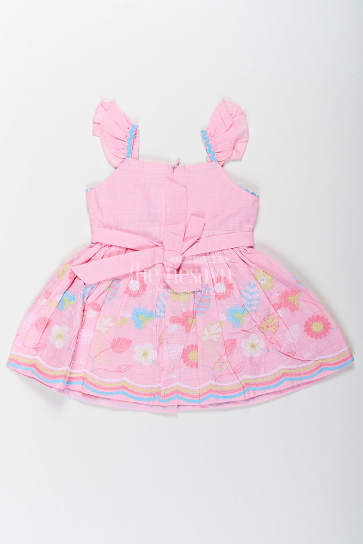 The Nesavu Baby Cotton Frocks Little Baby Frock in Pink Cotton with Multicolor Thread Embroidered Floral Bottom Nesavu Nesavu Little Baby Frock Pink Cotton Multicolor Thread Embroidered Hem