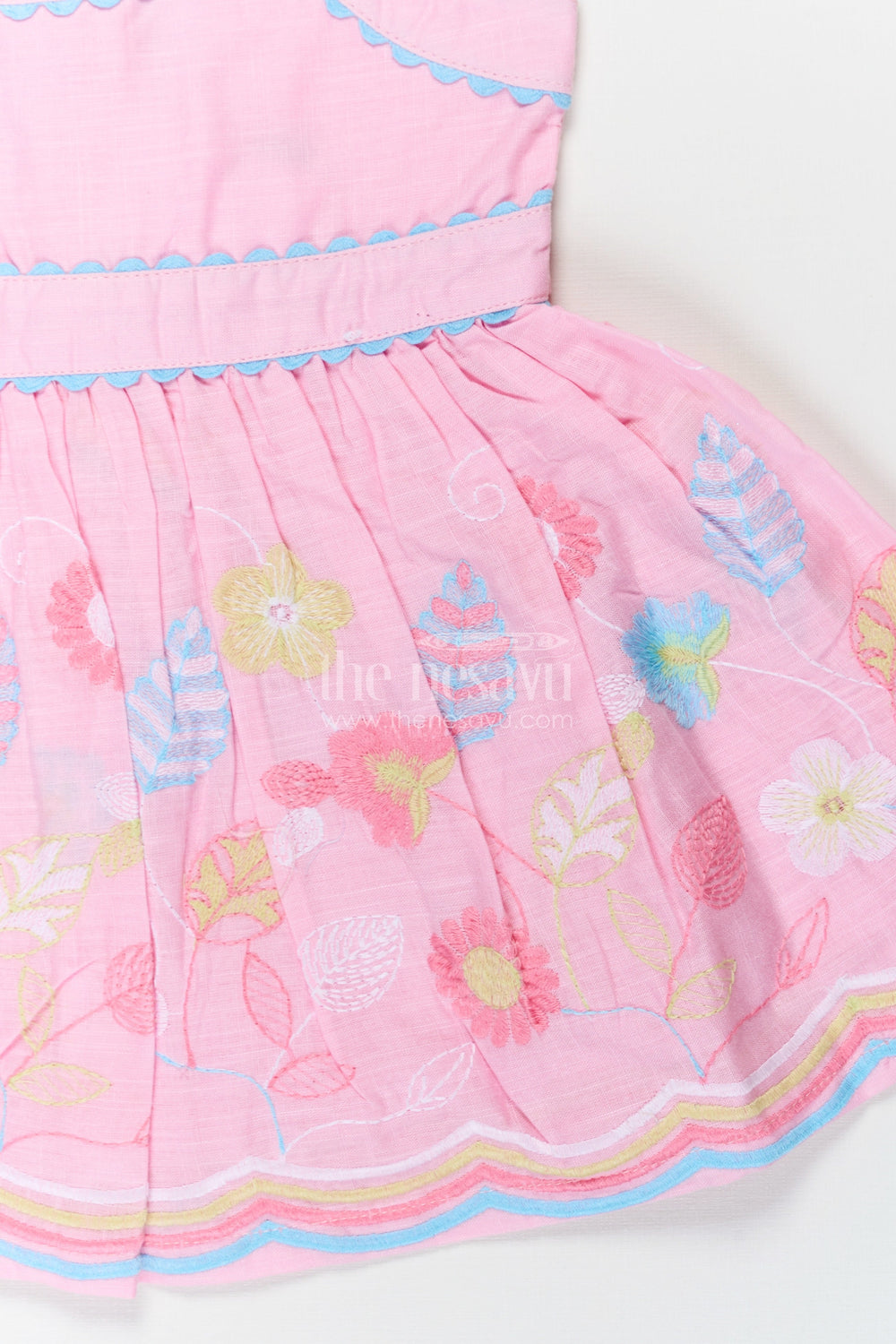 The Nesavu Baby Cotton Frocks Little Baby Frock in Pink Cotton with Multicolor Thread Embroidered Floral Bottom Nesavu Nesavu Little Baby Frock Pink Cotton Multicolor Thread Embroidered Hem