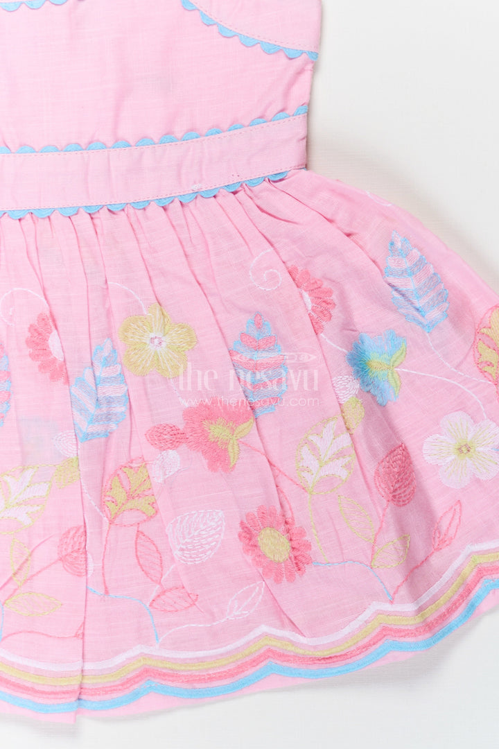 The Nesavu Baby Cotton Frocks Little Baby Frock in Pink Cotton with Multicolor Thread Embroidered Floral Bottom Nesavu Nesavu Little Baby Frock Pink Cotton Multicolor Thread Embroidered Hem