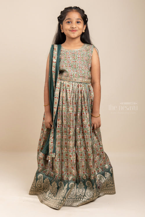 The Nesavu Girls Lehenga Choli Little Green Girlshimmering Lehenga and Crop Top with Designer Dupatta for Girls Nesavu 24 (5Y) / Green / Mashru Silk GL304-24 Traditional And Elegant Printed Choli And Skirt | The Nesavu
