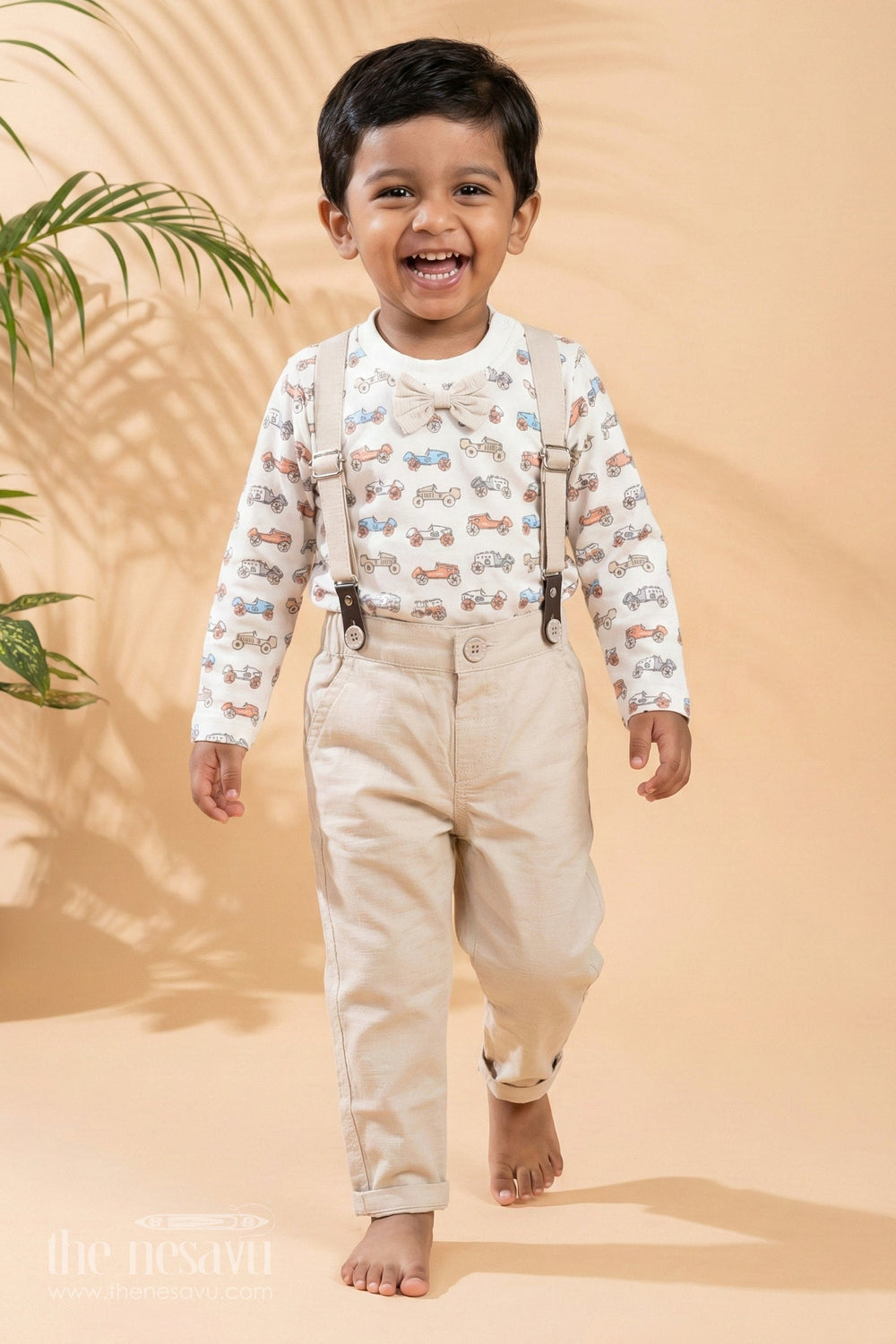 Long Sleeve Car Print Suspender Baby Baby Outfit - Fun & Cozy
