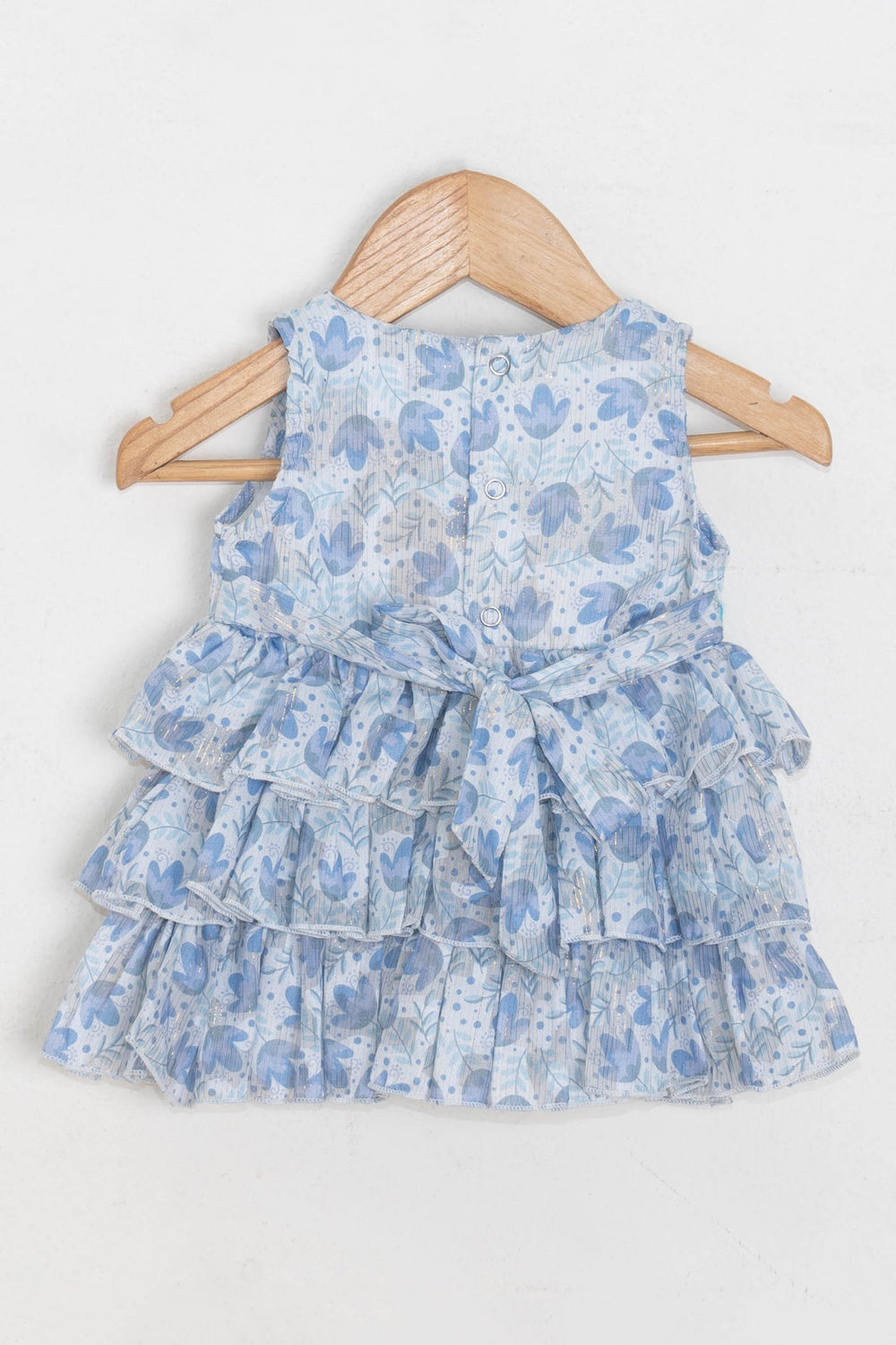 The Nesavu Baby Fancy Frock Lovely Blue Floral Printed Sleeveless Layer Frock With Bow Appliques For Girls Nesavu Party wear cotton frocks for babies | Ethnic Wear For Girls | The Nesavu