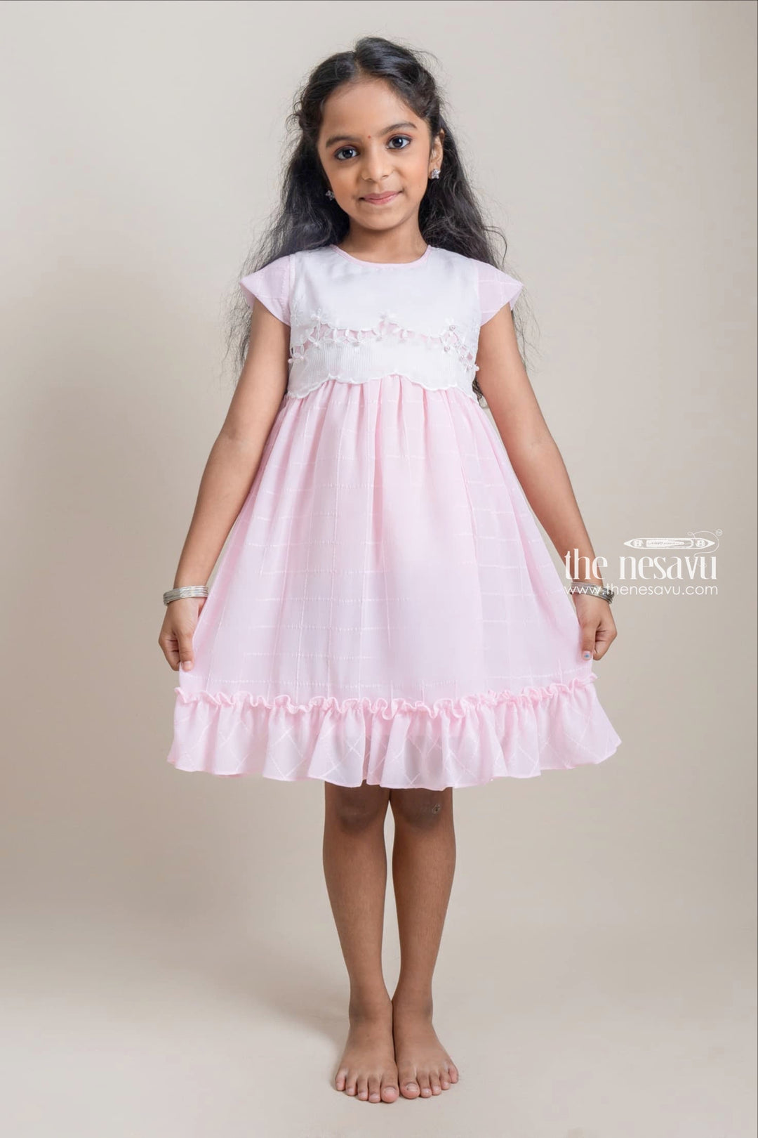 The Nesavu Girls Fancy Frock Lovely Colour Block Embroidery Design Pink Frock For Baby Girls Nesavu 16 (1Y) / Pink / Crepe GFC1031A-16 Premium Cotton Dress For Girls | Latest Cotton Dresses | The Nesavu