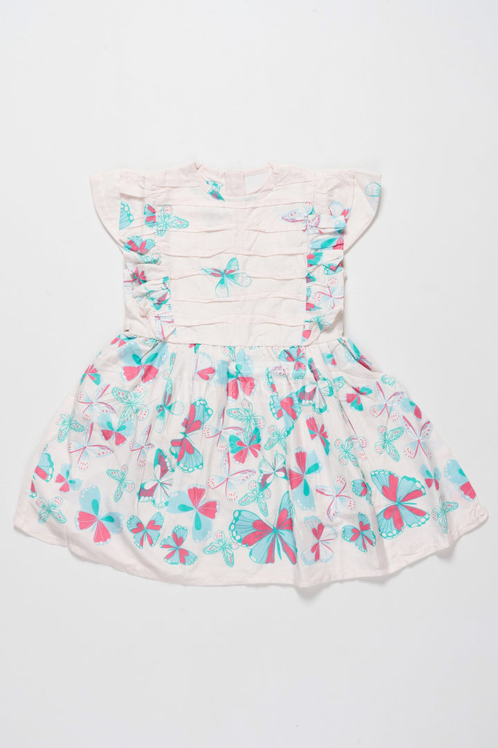The Nesavu Girls Cotton Frock Lovely Cotton Frock for Girls with Butterfly Print and Ruffle Sleeves – Ideal for Stylish Outings Nesavu 22 (4Y) / Multicolor GFC1488A-22 Nesavu Cotton Frock Girls Butterfly Print Ruffle Sleeves  Stylish Comfortable