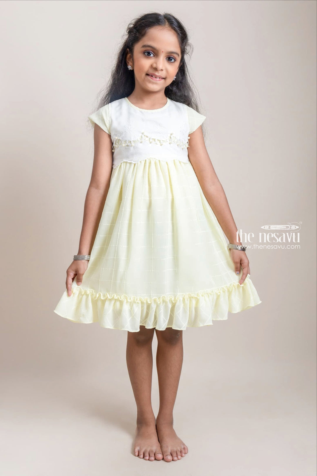 The Nesavu Girls Fancy Frock Lovely Floral Embroidery Design In Georgette Yellow Frock For Baby Girls Nesavu 16 (1Y) / Yellow / Crepe GFC1031B-16 Premium Cotton Dress For Girls | Latest Cotton Dresses | The Nesavu