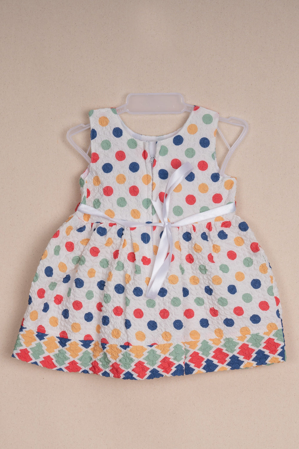 The Nesavu Baby Fancy Frock Lovely Multicolored Polka Dot Printed White Baby Frock With Embellished Red Floral Belt Nesavu Attractive Frock Dress For Dress | Frock For Party | The Nesavu
