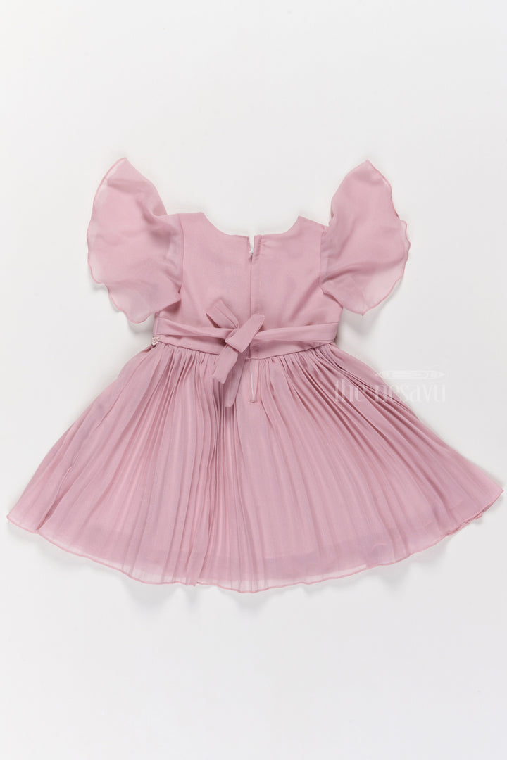 The Nesavu Girls Fancy Frock Lovely Pink Fancy Party Wear Dress for Girls with Delicate Embroidery and Puff Sleeves Nesavu Pink Fancy Party Wear Dress Girls Puff Sleeves Embroidery Nesavu