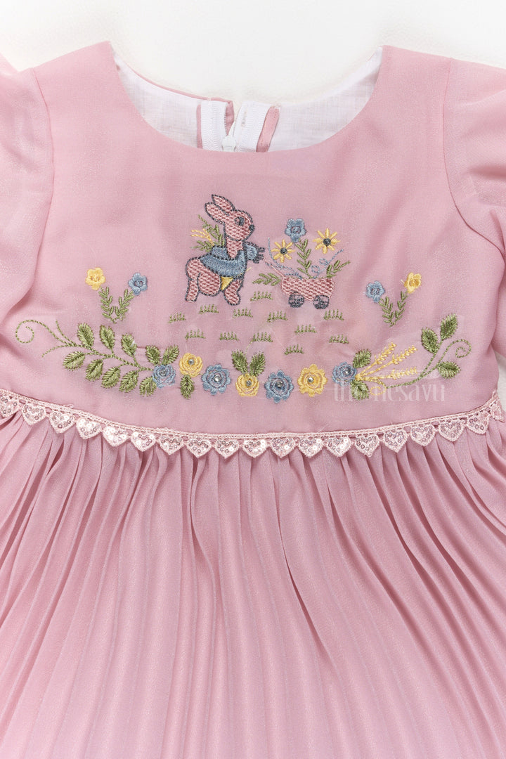 The Nesavu Girls Fancy Frock Lovely Pink Fancy Party Wear Dress for Girls with Delicate Embroidery and Puff Sleeves Nesavu Pink Fancy Party Wear Dress Girls Puff Sleeves Embroidery Nesavu