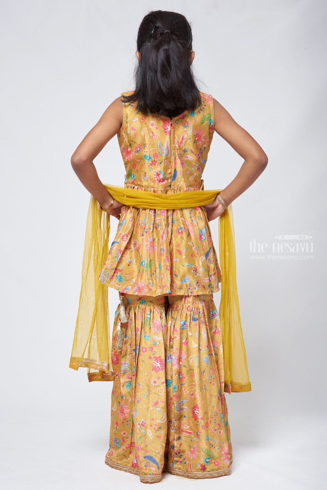 The Nesavu Sets & Suits Lustrous Sequins Embroidered Yellow Peplum Kurti with Palazzo: Indian Festive Charm. Nesavu Yellow Kurti with Palazzo set for Girls | New Trendy Designs | The Nesavu