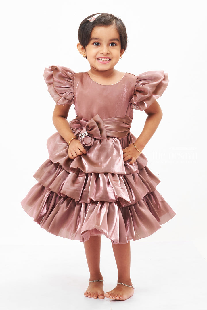 The Nesavu Girls Fancy Party Frock Luxe Mauve Organza Frock for Enchanting Baby Girl Birthdays Nesavu 16 (1Y) / Brown / Organza Plain PF178A-16 Shop Luxury Organza Frock | Baby's Birthday Delight | The Nesavu